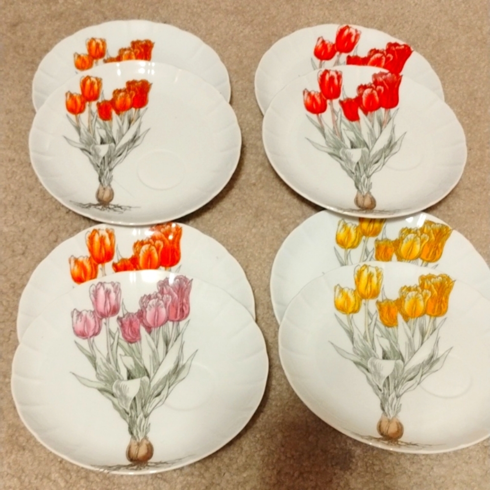 8 MANN Tulip Teacup Plates.